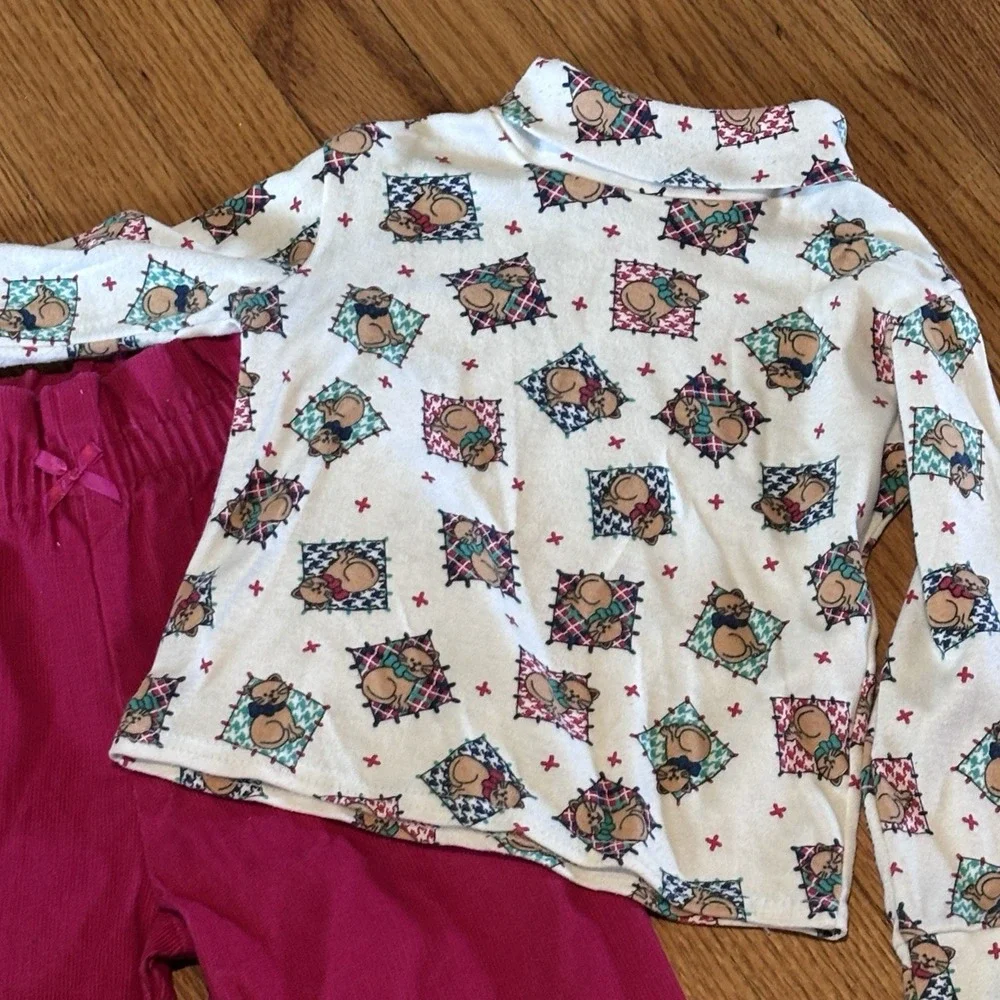 Rainbow tag VTG Garanimals Girls Turtleneck & Corduroys Cats AOP 90s 1997 4T